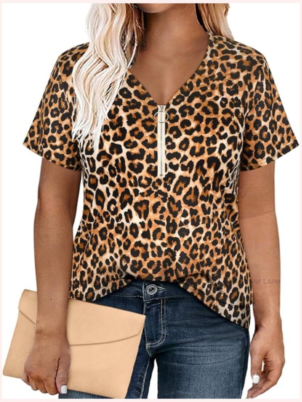 Plus Size Polo Tunic Shirt Half Zip V Neck Short Sleeve Work Blouse